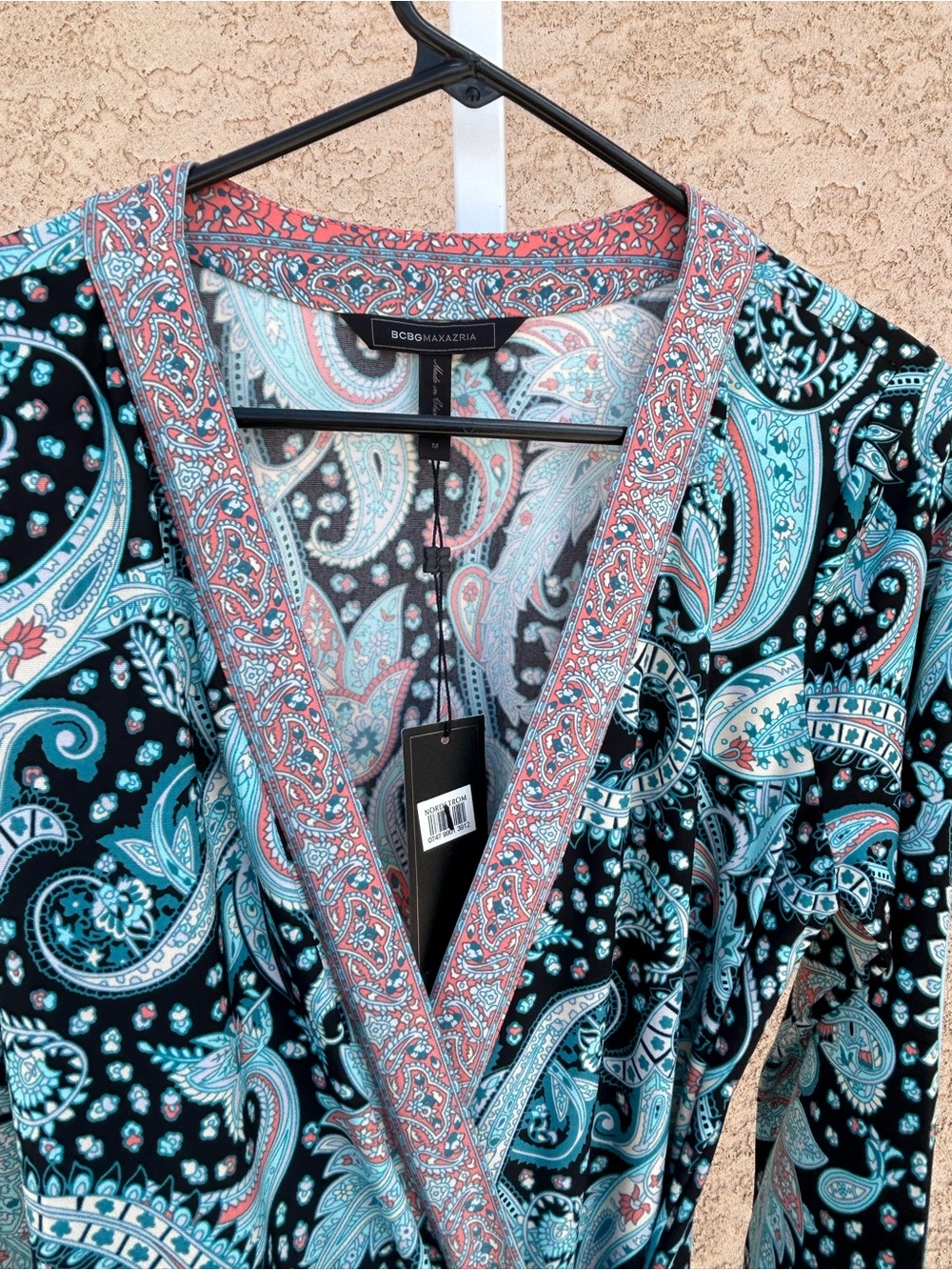 BCBG MaxAzria Adele 3/4 Sleeve Wrap Dress Paisley Boho Western Resort Career, M - Picture 8 of 16